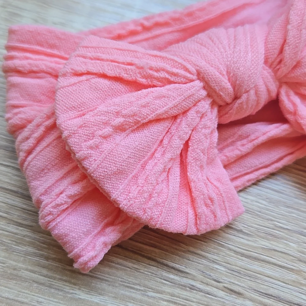 Boho Bowknot Headband Cable Knit Baby Girl Nylon Flamingo Pink Kids Hair Band